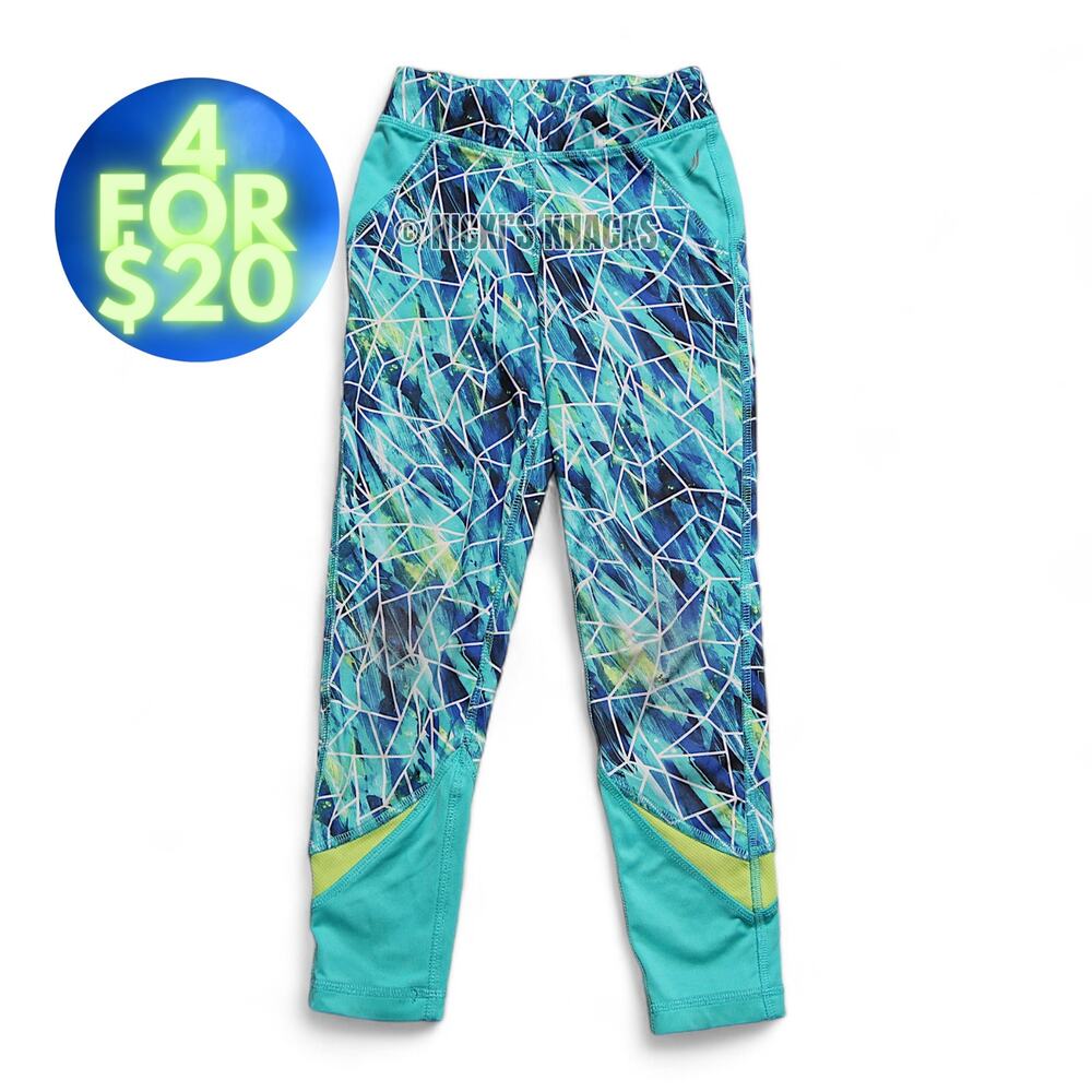 4/$20 - Exertek Girls Geometric Printed Active Leggings Turquoise Blue Size 6